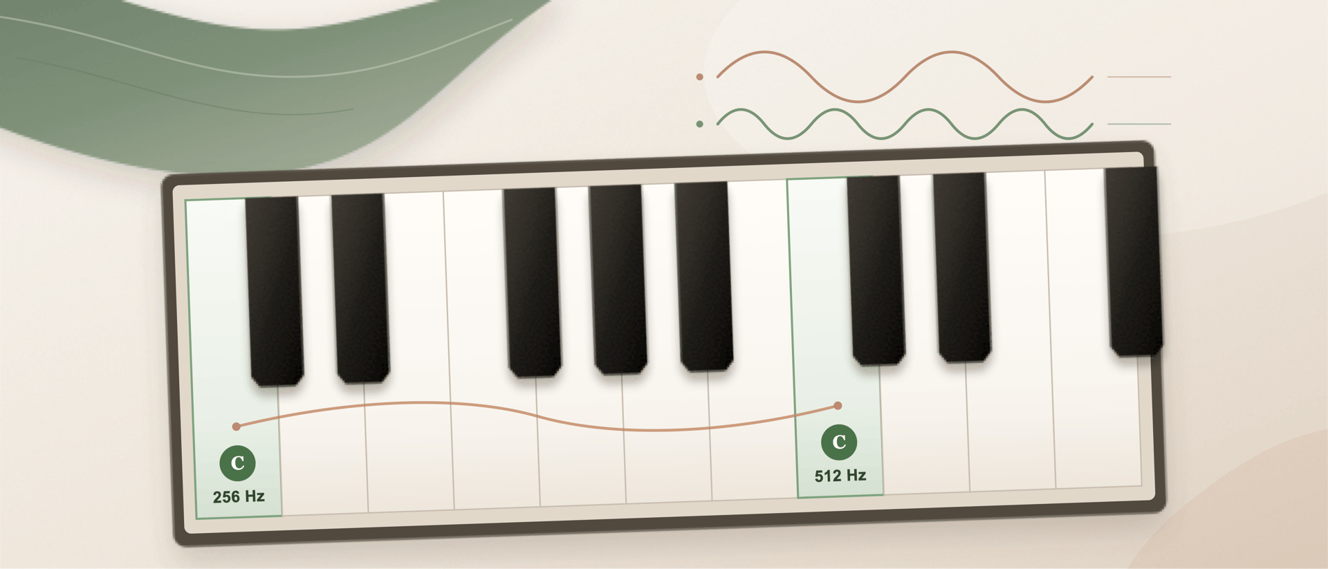 An accurately arranged piano octave with C256 and C512 marked on matching C keys